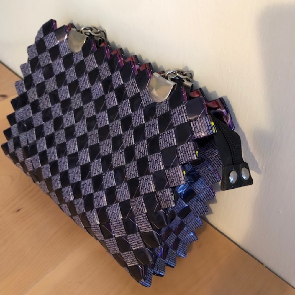 Nahui Ollin Purple Recycled Candy Wrapper Bag with Handles - Picture 12 of 13